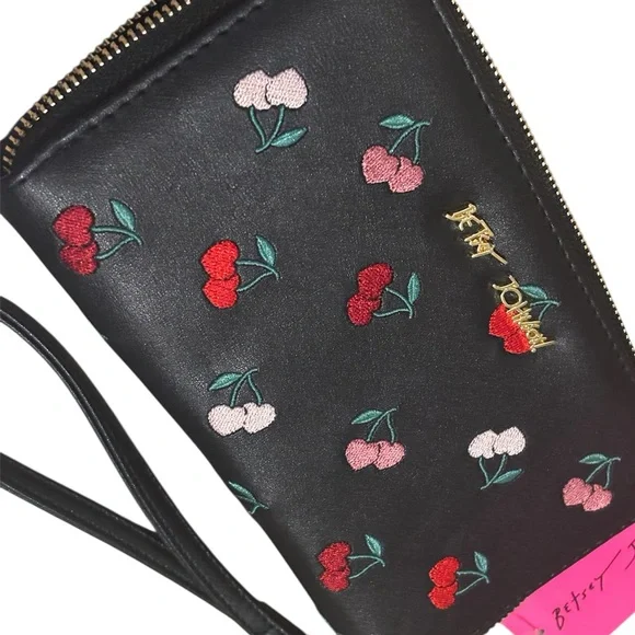 Betsey Johnson Black Cherry Embroidered Wristlet - Picture 3 of 4